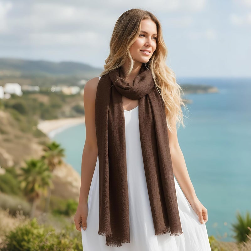 Nydotd Women Summer Cotton Linen Scarf Crinkle Long Beach Shawl Wrap hijab with Fringe - Image 5